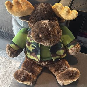 Dan Dee RARE Brown Moose Plush Toy 2017 Green Camouflage Jacket